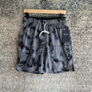 BYLT Sweat Shorts Mens Medium Black Tie-Dye Lined Drawstring‎ Pockets 7 Inseam
